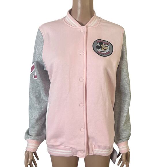 Disney 100 Mickey Mouse Club Varsity Jacket Women’s Small Pink Gray Letterman - Picture 16 of 16
